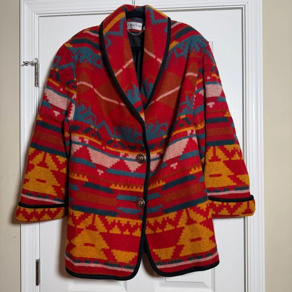 Vintage 1980s Western Aztec Wool Jacket - Picture 1 of 5